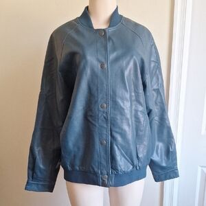 Free People We The Free Vegan Leather Bomber Jacket Teal Size Medium